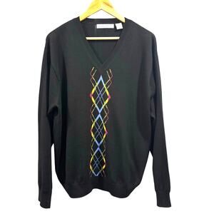 Greg Norman XL Black Argyle V-Neck Sweater Men's Pullover Golf Athleisure
